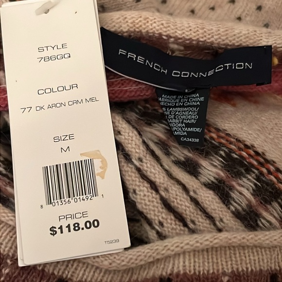 French Connection Lambswool & Sequin Cardigan Sweater Fair Isle Size Medium - Picture 6 of 6